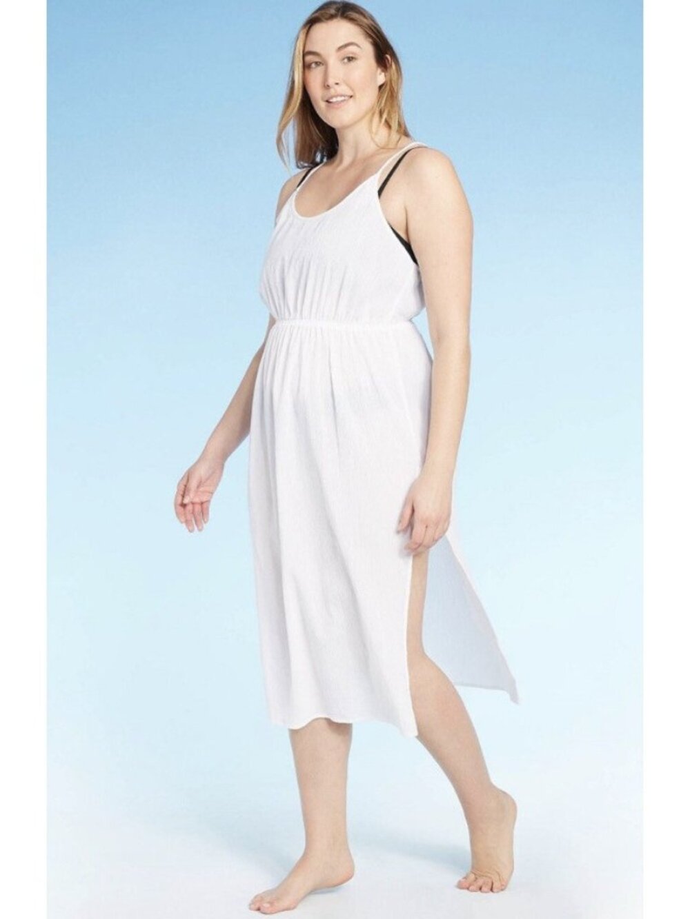NWT Women's Sunn Lab Swim White Cinch Waist Cover-Up Dress Sz Medium